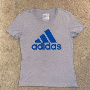 gray and blue adidas performance t-shirt